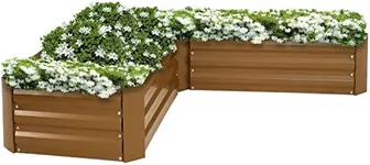 Sunnydaze 59.5" L-Shaped Raised Metal Garden Bed - Galvanized Steel Raised Garden Bed for Vegetables and Flowers - Brown