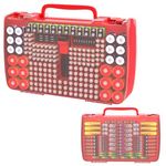 269 Battery Storage Case Organiser with Battery Tester, Double-Sided Variety Pack Battery Box Holder for AA AAA 4A C D Cell 9V 3V Lithium LR44 CR2 CR123 CR1632 18650 Button Batteries - Red