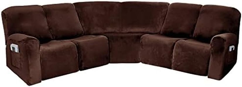 EURHOWING 7-Piece L Shape Sectional Recliner Sofa Covers 4 Seater & 1 Corner Seat,Stretch Jacquard Reclining Couch Cover Slipcover for Reclining L Shape 5 Seat Recliner Corner Sofa