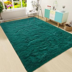 HOMORE Teal Green Rugs for Bedroom, 4x6 Feet Fluffy Area Rug Modern Shag Rugs for Living Room, Super Soft Rug for Kids Room, Cute Carpets for Children Nursery Dorm Home Decor