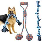 PETZLUV Dog Rope Toy 2 Pack Dog Chew Toy Set 5 Knot Heavy Duty Dog Toy for Aggressive Chewer Interactive Pet Toy 2 Ball with Handle for Large Breeds Dogs - Color May Vary