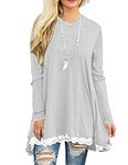 Afibi Women's Lace Casual Long Sleeve A-Line Tunic Tops Loose Swing Blouse T-Shirt(Small,Grey)