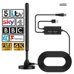 TV Antenna High Gain Digital, 4K TV Antenna with Magnetic Base for indoor and Outdoor Use, DVB-T/T2, Portable Amplifier Signal Booster, Can Receive Free Local Channel Programs and Live Sports Events