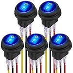 DaierTek 12V Waterproof Round Rocker Switch Blue LED Lighted [UL Listed] ON Off 3 Pin 12 Volt 20A Weatherproof Illuminated Toggle for Marine Car RV Truck -5Pack