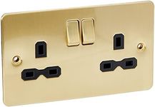 Knightsbridge FPR9000BB Flat Plate 13A 2G DP Switched Socket-Brushed Brass with Black Insert, 230 V