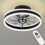 RIYNFO Ceiling Fans with Lights and Remote,Flush Mount Bladeless Ceiling Fans with Lights Reversible,16 inch 6 Speeds 3CCT,Dimmable,Black Small Bedroom Ceiling Fan