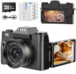 4K 56MP UHD Digital Camera AutoFocus with 16X Digital Zoom Vlogging Camera for YouTube with 3.0 Inch 180° Rotation Flip Screen Compact Camera for Beginners Adults with 32GB Micro SD Card & 2 Batteries