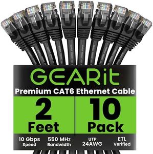 GearIT Cat 6 Ethernet Cable Cat6 Snagless Patch 2 Feet - Computer LAN Network Cord, Black - Compatible with 10 Port Switch POE 10port Gigabit (Pack of 10)