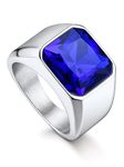 Bandmax Mens Blue Topaz Rings Stainless Steel Cubic Zirconia Ring Blue Gemstone Signet Ring Wedding Ring Birthstone Ring for Spetember Size 9