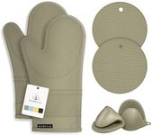Rorecay Silicone Oven Mitts and Pot Holders Sets: Heat Resistant Silicone Oven Mittens with Mini Oven Gloves Hot Pads Potholders for Kitchen Baking Cooking, Quilted Liner, Martini Olive