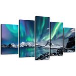 Large Wall Decor For Living Room Canvas Wall Art For Bedroom Blue Aurora Scenery Paintings Modern Canvas Art Prints Ready To Hang Office Wall Pictures For Home Wall Decorations Artwork 5 Piece Set