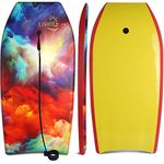 RAYWER Body Board Lightweight with EPS Core, HDPE Slick Bottom , Leash & Adjustable Wrist Rope, Great Surfing for Kids and Adults (Sky, 33-INCH)