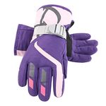 XIAOHAWANG Winter Boys Girls Ski Gloves Kids Warm Waterproof Mittens Fleece Snowboard Gloves for Children (Purple, S)