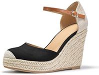 FISACE Womens Summer Espadrille Heel Platform Wedge Sandals Ankle Buckle Strap Closed Toe Shoes