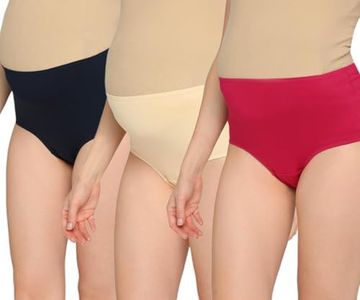 Evamomies Women's High Waist Soft Comfy Cotton & Breathable Maternity Panty|Pregnancy Panty|Maternity Panties (Pack of 3) (in, Alpha, XL, NavyBlueSkinMagenta)