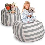 EXTRA LARGE Stuff 'n Sit - Stuffed Animal Storage Bean Bag Cover by Smith’s - Clean up the Room and Put Those Critters to Work for You! (40", Grey Striped)