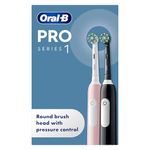 Oral-B Pro 1 X2 Electric Toothbrushes For Adults, Oral B Electric Toothbrush, With 3D Cleaning, 2 Toothbrush Heads, Gum Pressure Control, 2 Pin UK Plug, Pink & Black