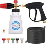 DUSICHIN 50 FT Hose Foam Cannon Lance Wand Pressure Washer Gun 3000 PSI 5 Pressure Power Washer Nozzles and Kink Resistant Pressure Washer Hose with M22-14mm Thread DUS-311