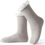 Fleece Lined Socks - Cozy Slipper Socks with Grippers for Women - Sock Slippers, Non Slip Fuzzy Fleece Socks, Warm Cabin Socks