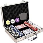 DA VINCI 200 Dice Striped 11.5 Gram Poker Chip Set with Aluminum Case, Dealer Button, 2 Decks of Cards