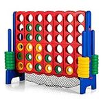 Costzon Jumbo 4-to-Score Giant Game Set, 3.5FT Tall 4 in a Row w/ 42 Jumbo Rings, Quick-Release Slider & Mesh Net, Indoor Outdoor Family Connect Game for Kids & Adults