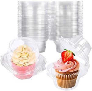 NPLUX 50 Pack Individual Cupcake Containers Plastic Cupcake Boxes Cupcake Holders Stackable Deep Dome Cupcake Carrier