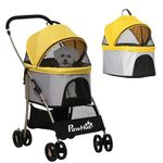 PawHut Dog Pram Dog Stroller 3 in 1 Pet Pushchair Detachable Design with Universal Wheels, Brake for Small Miniature Dogs - Yellow