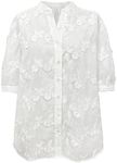 Olaesa Women's Short Sleeve Embroidered Eyelet Blouse V Neck Button Down Shirts Dressy Casual Boho Tops Spring Summer, A White, Large