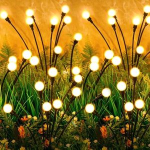 Solar Powered Firefly Lights, 6 LED Light Bulbs, Outdoor Waterproof Swaying Solar Garden Lights, Solar Halloween Christmas Decorative Lights for Pathway Yard Patio Landscape 2 Packs (Warm White)