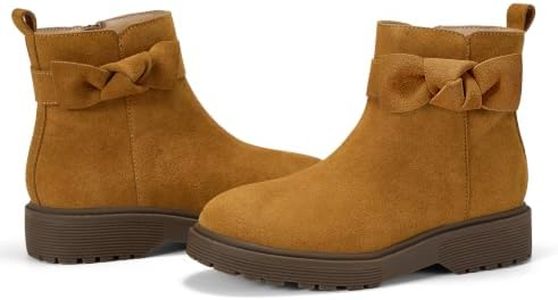 GotSoft Girls Genuine Leather Ankle Boots Round Toe Side Zip Bow Fall Boots