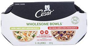 CESAR Wholesome Bowls Wet Dog Food – Chicken, Carrots, Barley & Green Beans - Beef, Chicken, Carrots & Purple Potato, 6x85g Variety Pack