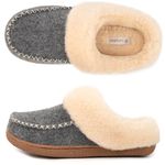 LongBay Women's Moccasin Slippers Faux Wool Felt Slip-On Bedroom Clog Comfy Memory Foam Indoor Outdoor House Shoes with Fuzzy Collar Grey 7-8