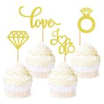 Ercadio 24 Pack I do Cupcake Toppers Glitter Diamond Ring Love Engagement Cupcake Picks Bridal Shower Supplies Valentine’s &Wedding Bachelorette Party Decorations (Gold)