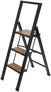 WENKO Leichte Alu-Design Klapptrittleiter 3 stufig, 75 cm höheren Stand, Rutschsichere XXL-Stufen, 44 x 127 x 5,5 cm, Schwarz