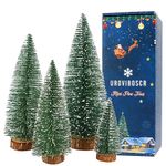 Green Bottle Brush Trees Christmas, 4 Pcs Mini Christmas Tree, Miniature Christmas Tree 9.9/7.9/5.9/3.9 Inch, Small Christmas Tree with Snowflakes, Christmas Decorations Indoor