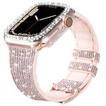 Simpeak Bling Case Band Compatible with Apple Watch Series 8 /Series 7 41mm for Women Girl, Bling Diamond Protector Case Bumper, Clear Case (No Screen) + Sparking Pink Band