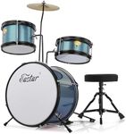 Kids Drum KIt Eastar 3-Piece for Beginners, 14 inch Drum Set with Adjustable Throne, Cymbal, Pedal & Two Pairs of Drumsticks, Junior Drum Set with Bass Tom Snare Drum, Metallic Sky Blue