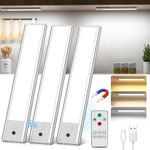 Under Cabinet Kitchen Lights with Remote Control, Motion Sensor Lights Indoor 3 Color Temperature Wireless Lights Rechargeable 1300mAH Battery Lights for Kitchen, Stair, Wardrobe, Cupboard(3 Pack)