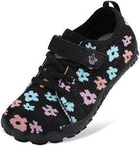 LeIsfIt Kids Girls Boys Shoes Wide Barefoot Shoes Kids Anti-Slip Sneakers Lightweight Hiking Sneakers for Toddler Little Big Kid BlackFlower 2 Big Kid