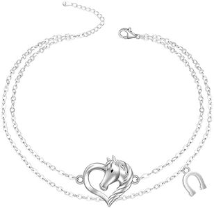 Fenthring Horse Ankle Bracelet Horse Bracelet Anklet Jewelry Gift Sterling Silver Horseshoe Anklets for Women Horses Lovers Equestrian 10 inch, regular, Sterling Silver, Cubic Zirconia