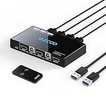 HDMI KVM Switch 2 Port 4K 30Hz for 2 Computers 1 Monitor one Set of Keyboard Mouse, USB 2.0 KVM Switcher with IR Remote Extend Cable 4 USB Hub Button Switch,USB-A to USB-B Cable x2