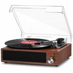 Record Player, FYDEE Vinyl Record Player with Speakers Vintage Turntable for Vinyl Records, Belt-Drive 3-Speed 33/45/78 RPM LP Vinyl Player, Supports Headphone Jack, AUX IN, RCA Output - Walnut