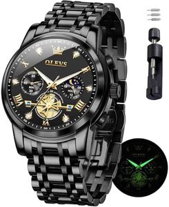 OLEVS Watches for Men Luxury Business Chronograph Analog Quartz Black Men Watch Big Face Dress Stainless Steel Men's Wrist Watches Reloj para Hombre