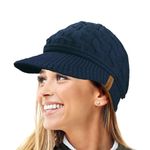 TOSKATOK Ladies Peaked Cable Knit Warm R80 Teddy Fleece Lined Beanie Winter Hat Cap-Navy