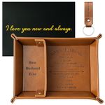 Haooryx 3Pcs Best Husband Ever PU Leather Valet Tray and Keychain Housewarming Present Brown PU Leather Catchall Tray with Envelope Nightstand Holder for Keys, Watch, Wallet, Phone