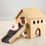 Large Wooden Guinea Pig Hideout Castle - 2 Tierd Sturdy Guinea Pig House with Loft & Stairs, Small Animal Hut Habitats for Hamster Chinchilla Ferret Bunny Playing Hiding