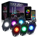 Xprite RGBW LED Rock Lights Kit 6 Pods with Bluetooth & Remote Control, IP68 Waterproof, Car Underglow Multicolor Neon Music Mode Light for Trucks Jeep UTV ATV SUV SxS Four Wheeler RZR Golf Cart