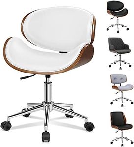 ALFORDSON Wooden Office Chair Leather Computer Chair with Bentwood Seat Executive Home Desk Chair Height Adjustable Swivel Task Chair Kids Adult Armchair with Mid Back Study Living Room (Malvar White)