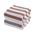 MAXOSHINE Microfiber Towels for Bath-Stripes Bath Towel for Men and Women-Soft Coral Fleece Towel with Hook Quick Dry Super Absorbent-70 x 140 cm (Brown/Grey, Pack of 2)