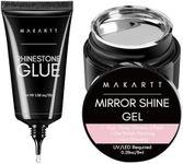 Makartt Nail Rhinestone Glue with Chrome Gel Nail Polish Kit, Super Strong Gel Nail Glue with Silver Metallic Painting Gel Set for 3D Nails Art Decoration Manicure(30ML+8ML)